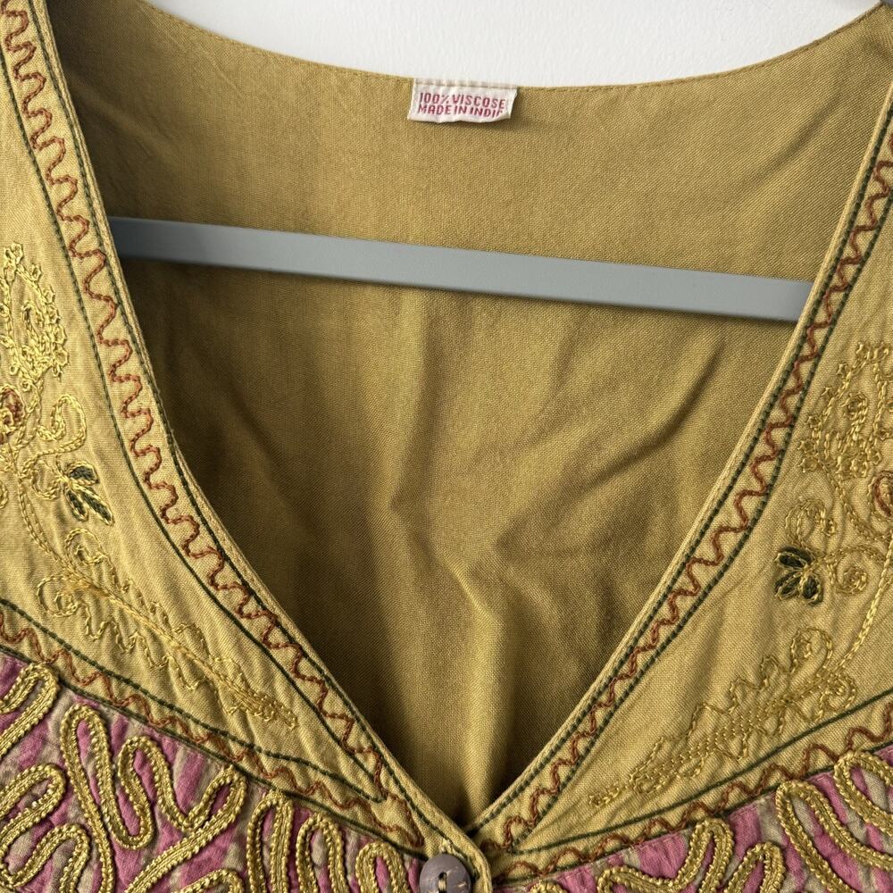 Boho Embroidered Festival Vest Mustard Gold Floral Tapestry Indie Top‎ Women - Picture 4 of 10